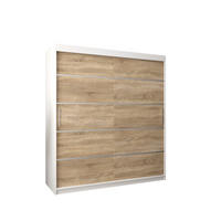 SCHWEBETÜRENSCHRANK 200/180/62 2-türig - Silberfarben/Weiß, Holz/Kunststoff (180/200/62cm) - MÖBEL KRYSPOL