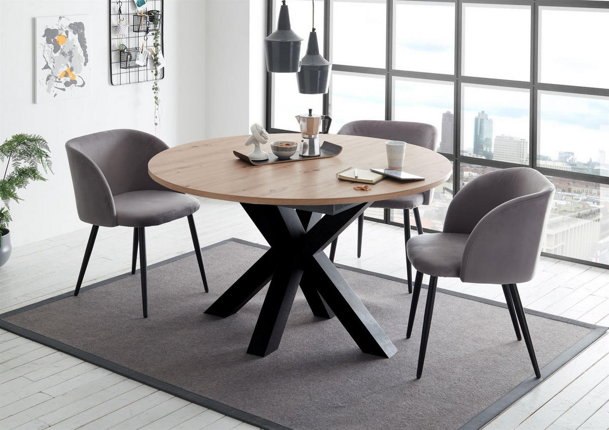 ESSTISCH Rund ausziehbar Edda 9 130 x 130 x 78 Küchentisch Schwarzstahl/Asteiche - Naturfarben, Holz (130/130/78cm) - 58aufmkessel