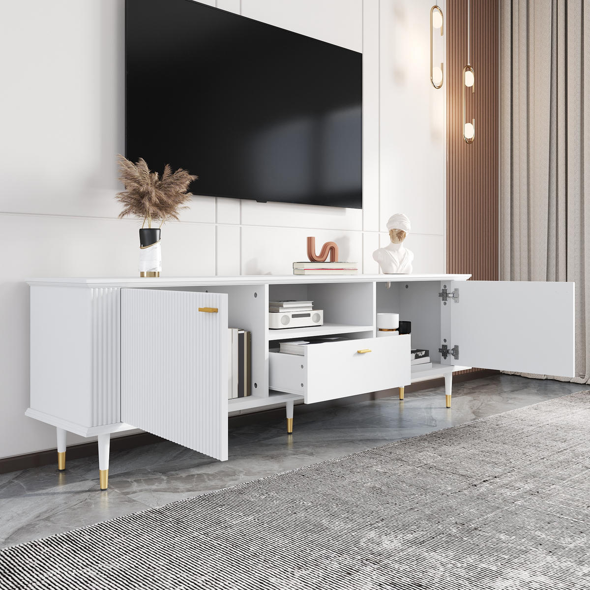 TV-SCHRANK offene Fächer Schubladen Soft-Close modern - Weiß, Holzwerkstoff (36/54/170cm) - FLIEKS