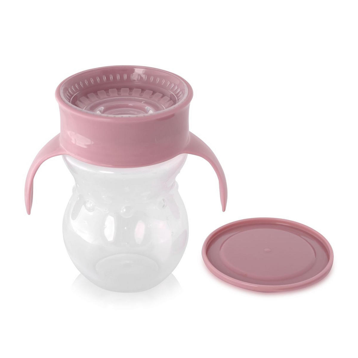 TRINKLERNBECHER 360 Grad 270 ml rosa Kunststoff, auslaufsicher, skala, Deckel, Schutzdeckel, Haltegriffe - Rosa, Kunststoff (12/12/12cm) - Baby Care