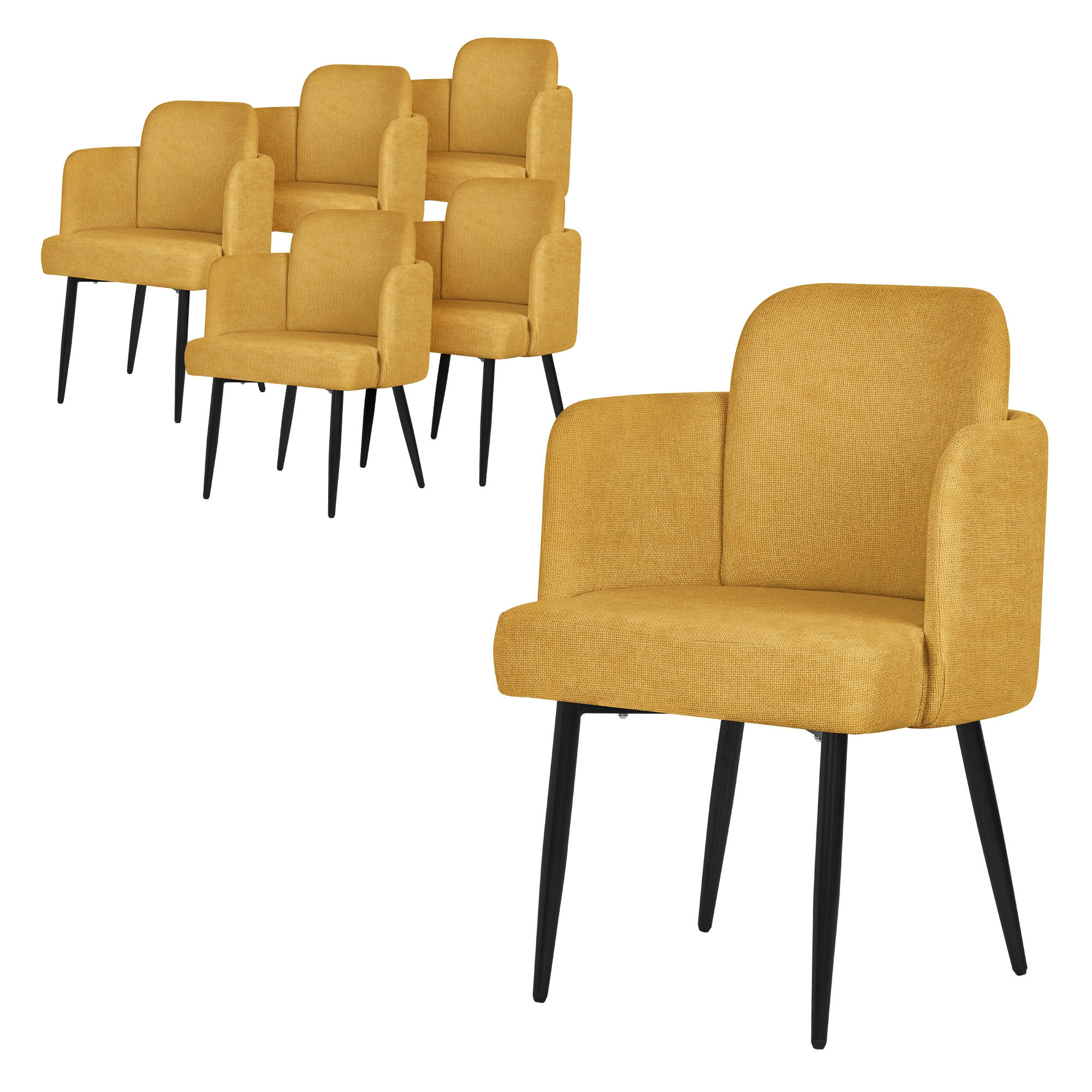 ML-DESIGN JÍDELNÍ ŽIDLE, sada 6 ks, hořčičná, s látkovým potahem, ratanový vzhled