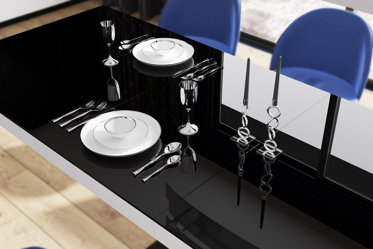 ESSTISCH rechteckig Schwarz - Weiß Hochglanz ausziehbar 160-256 cm - Schwarz Hochglanz/Weiß Hochglanz, Holzwerkstoff (89/160/75cm) - designimpex