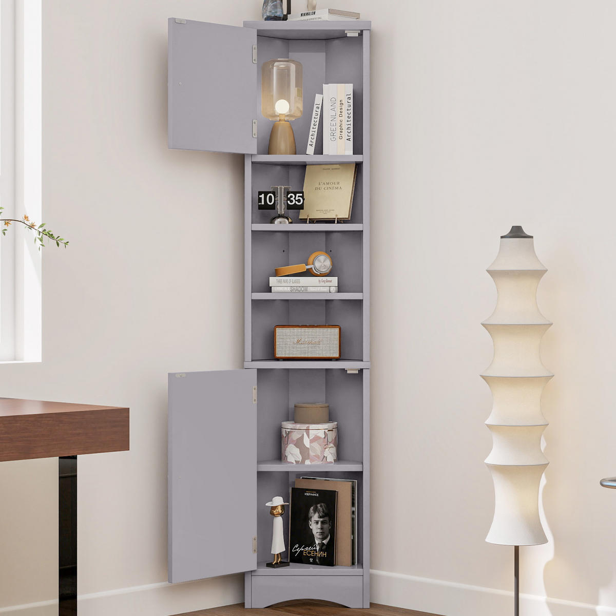 ECKSCHRANK 36.5x24.5x170cm in Grau, mit 2 Türen & verstellbaren Regalen - Grau, Holzwerkstoff (24.5/170/36.5cm) - Modfu