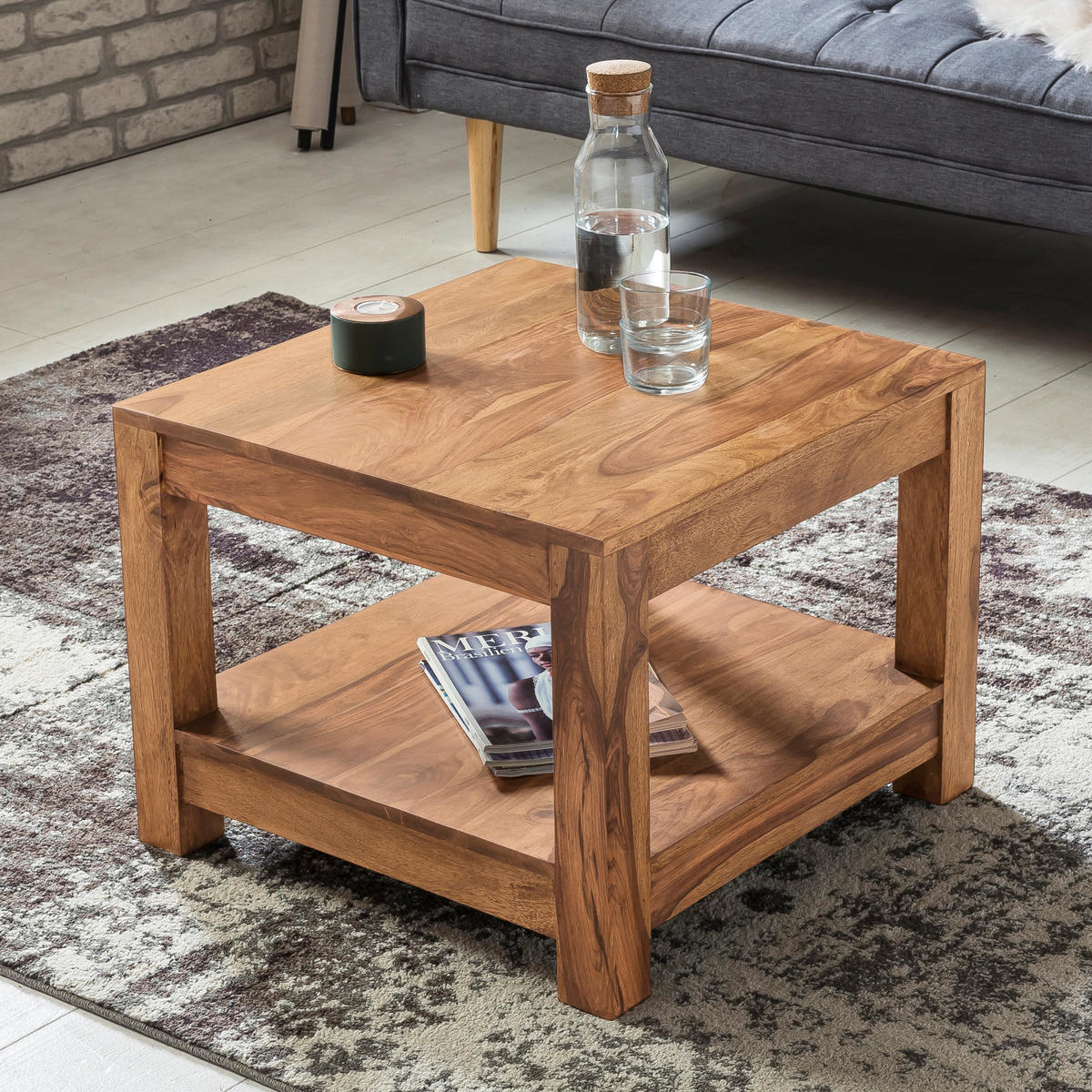 COUCHTISCH Massivholz im Landhausstil mit Ablagefach und pflegeleichter Oberfläche, Beige 60x60x45 cm - Beige, Holz (60/60/45cm) - KADIMA DESIGN