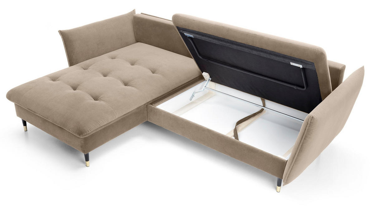 ECKSOFA 260 cm Sagir mit Schalffunktion, Bettkasten, Links - Braun - Schwarz/Braun, Holz (167/258cm) - Emporius