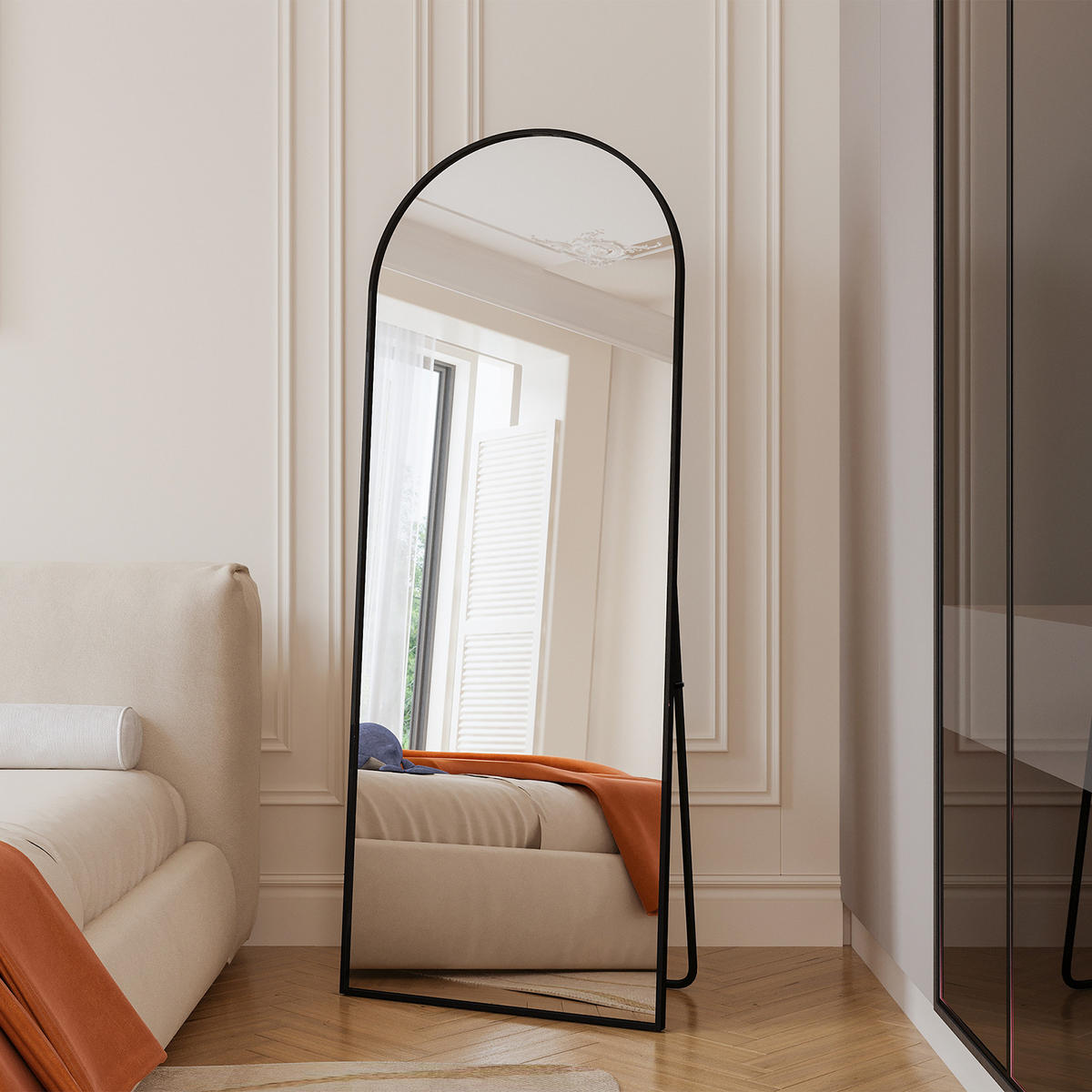 STEHSPIEGEL 60x165cm Schwarz Aluminiumrahmen Bogenform Freistehend - Schwarz, Glas (2/165/60cm) - SHOPENTRA