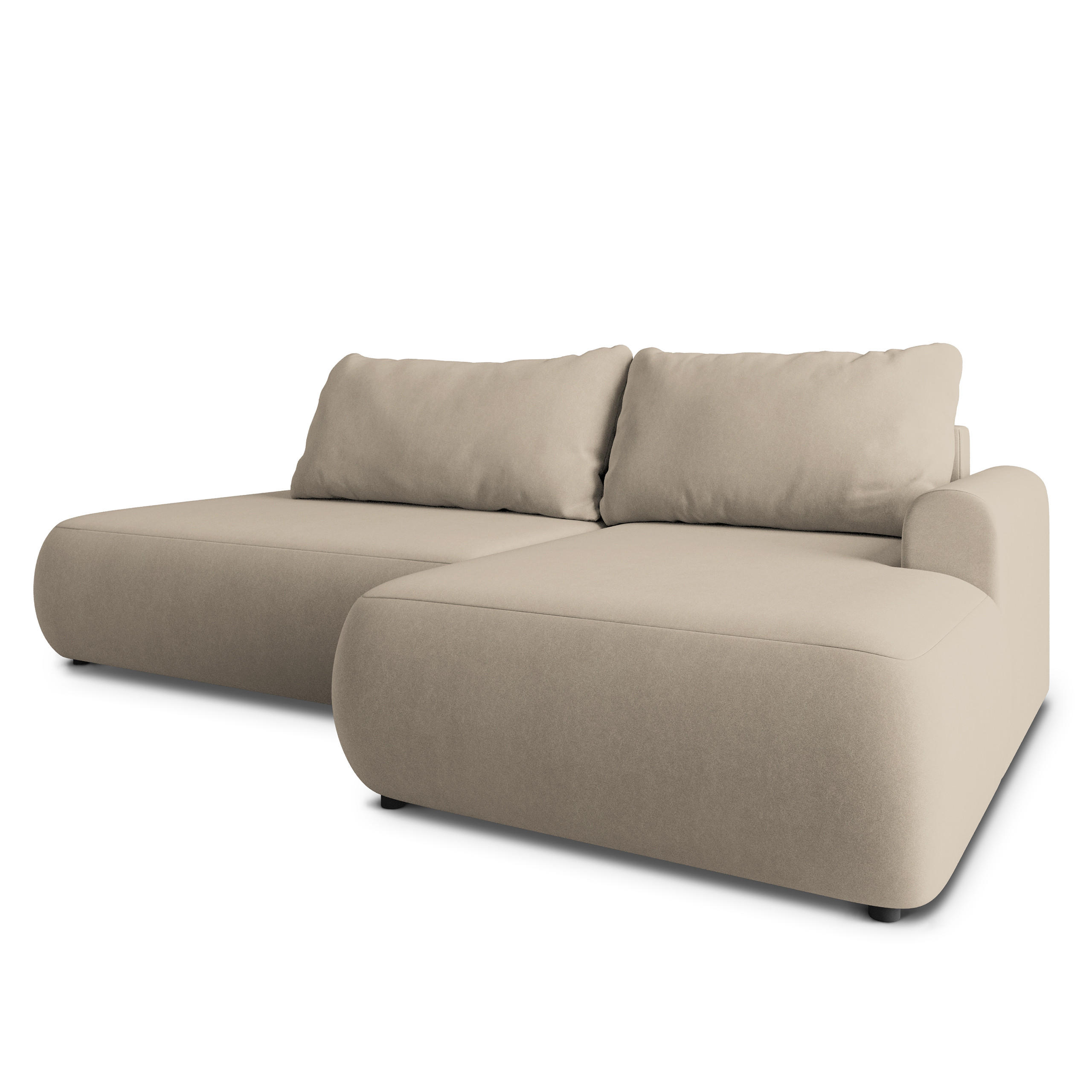 ECKSOFA NUVIRA CL R-S Beige Samtstoff mit Schlaffunktion - Beige, Holzwerkstoff/Textil (279/158cm) - MASSENO