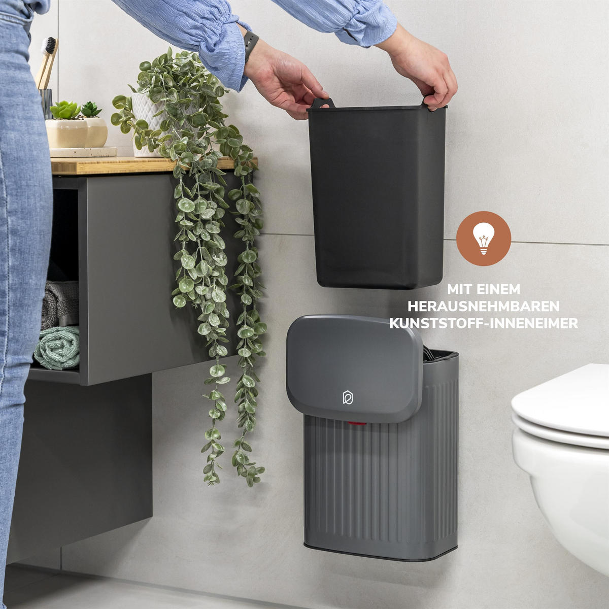 ABFALLEIMER 6 Liter, grau - Grau, Metall (22.5/31/16.5cm) - eluno