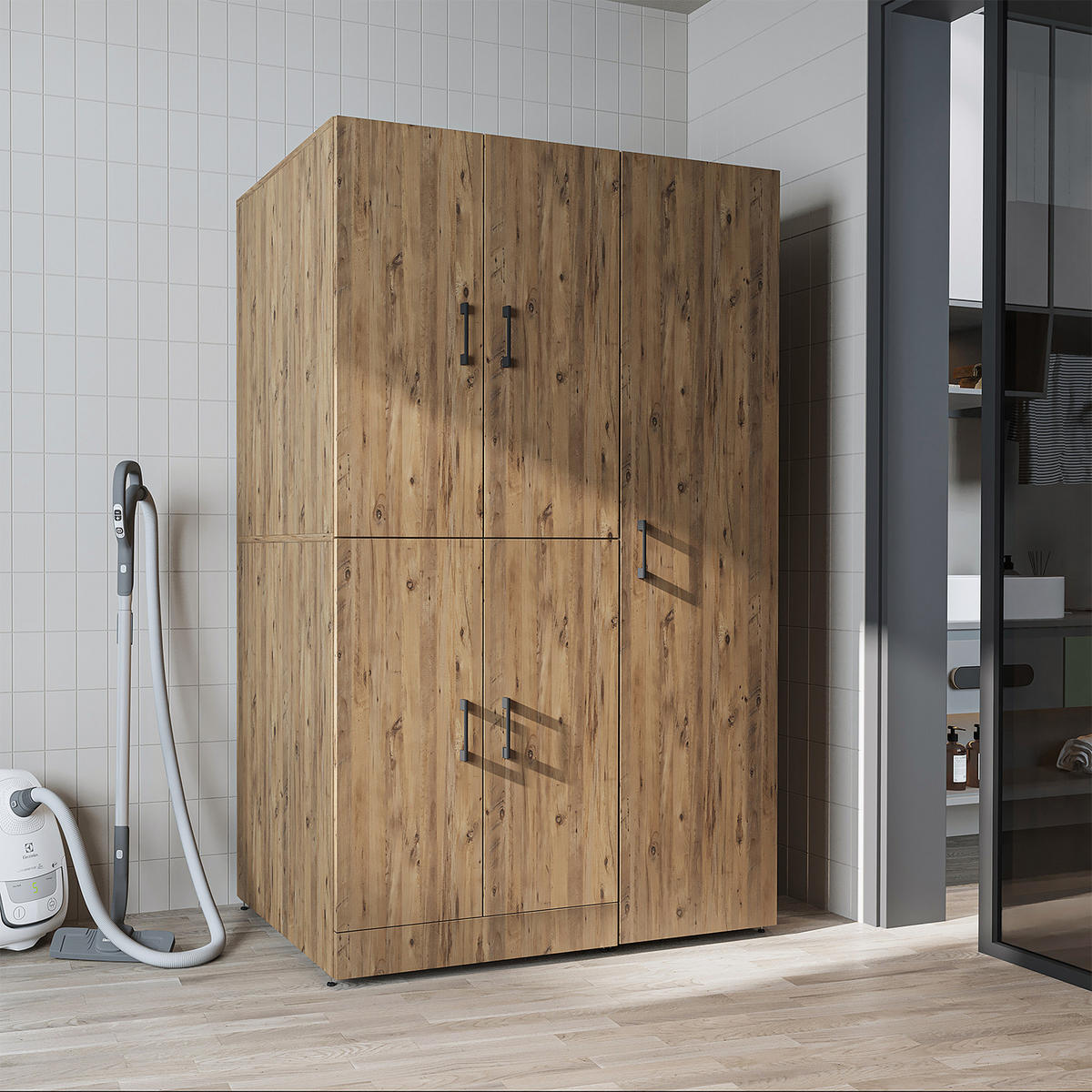 WASCHMASCHINENSCHRANK DORA-II 115cm Breit, 186cm Hoch - Eichefarben, Holzwerkstoff (115/186/73.8cm)