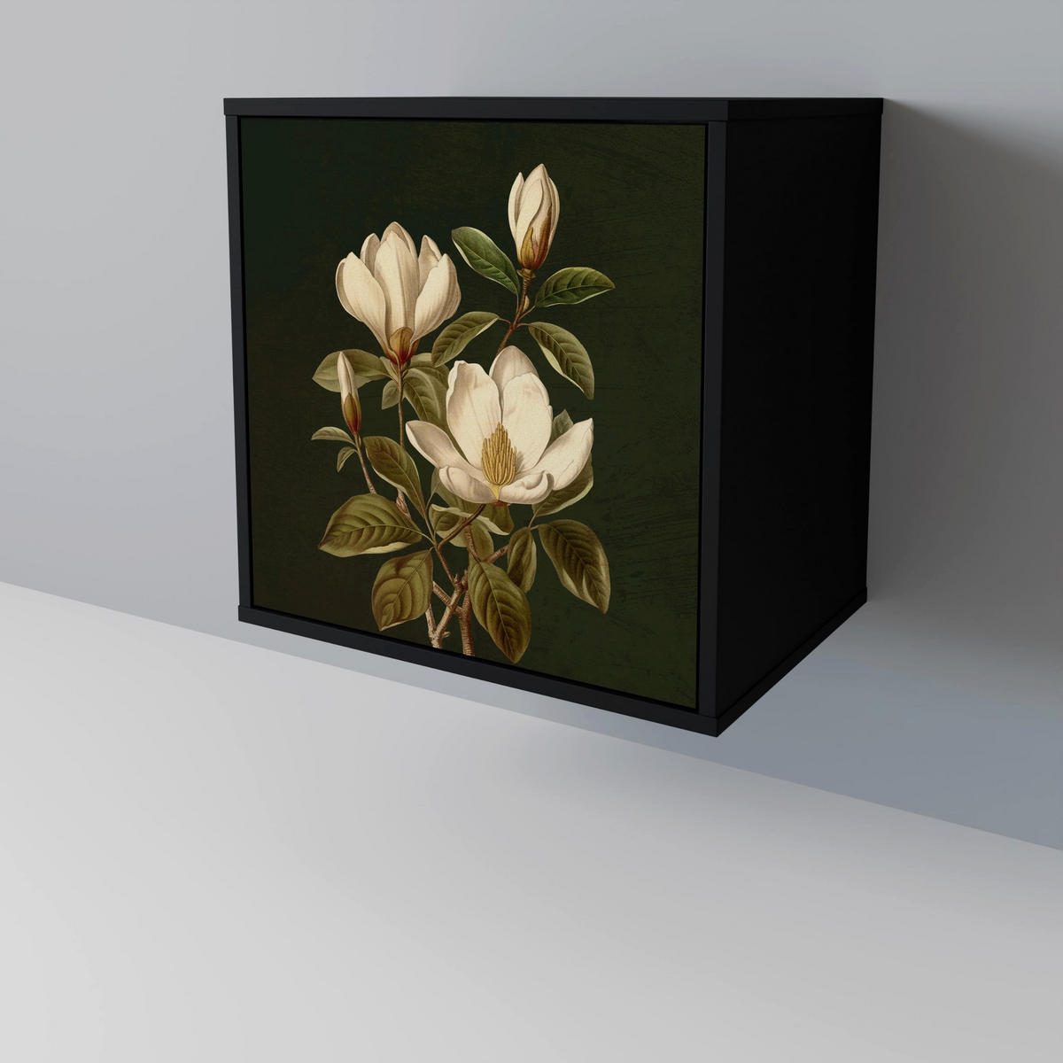 SIDEBOARD FLORAL NOIR, Schwarz, 57,5x42x67,5 cm, Schwarze Metall-Rahmenfüße - Multicolor/Schwarz, Holzwerkstoff/Metall (57.5/67.5/42cm) - SpaceRebels