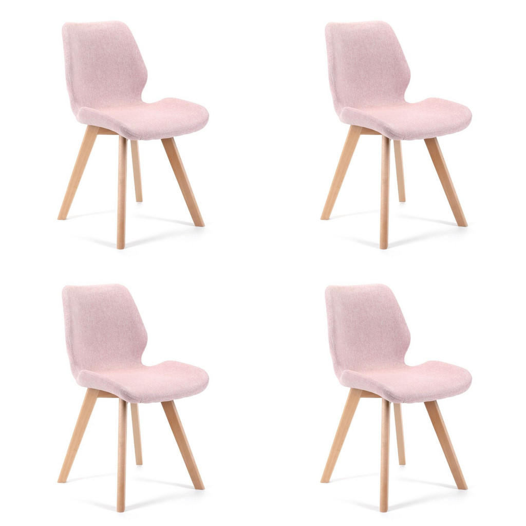 RAUMHIRSCH FURNITURE ČALOUNĚNÁ ŽIDLE, sada 4 ks, dřevěné nohy, růžová 45,5/82,5/59