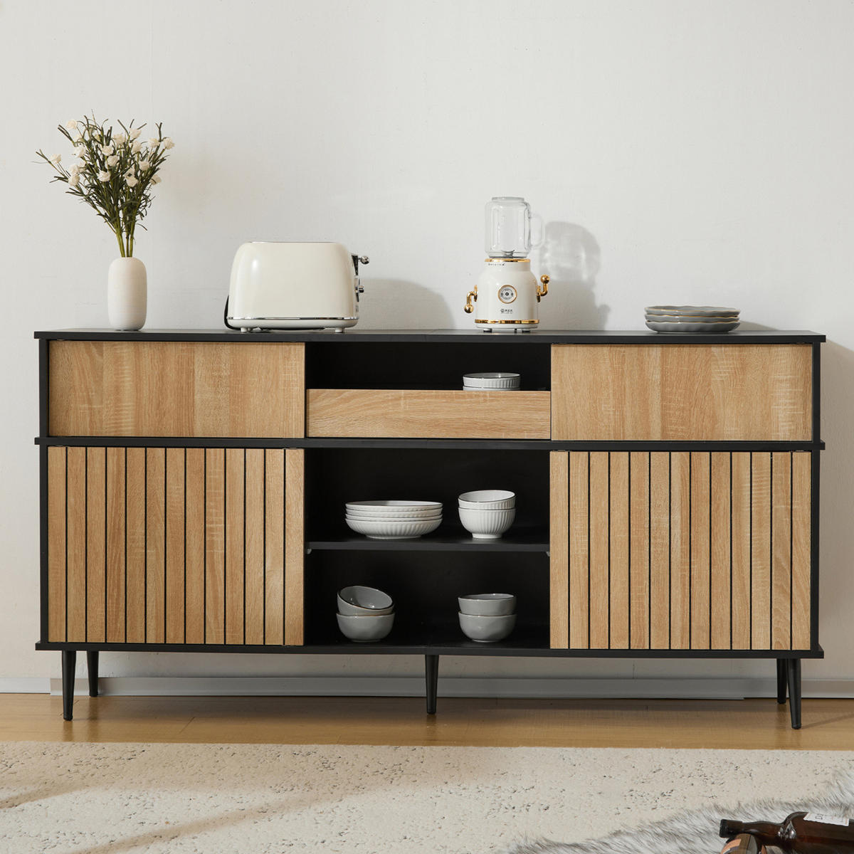 SIDEBOARD mit Schiebetür, Schublade, Stauraum - Kastanienfarben, Holz (160/80/40cm)