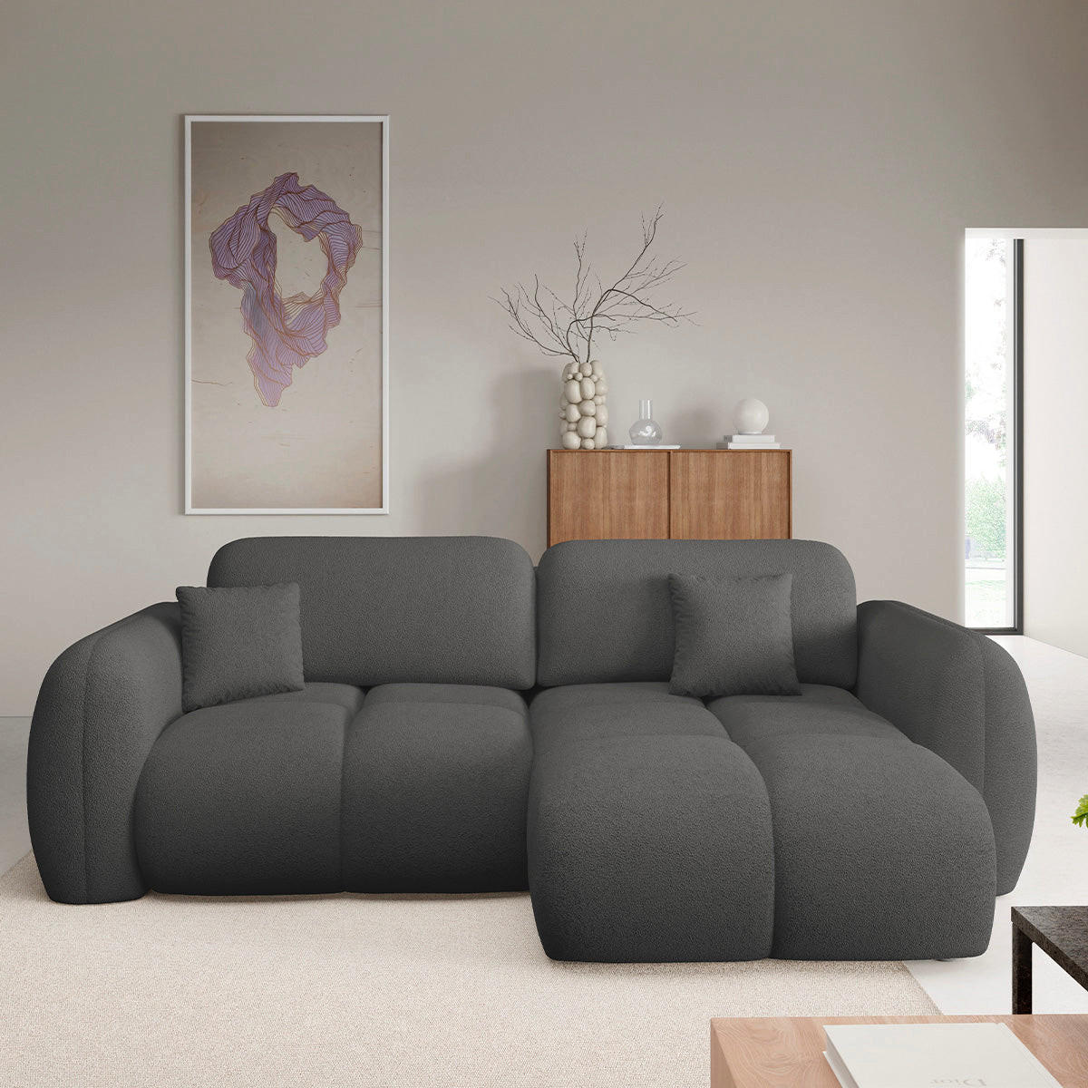 ECKSOFA Livio 3 Sitzplätze Dunkelgrau - Grau, Holz (270/165cm) - Petits-meubles