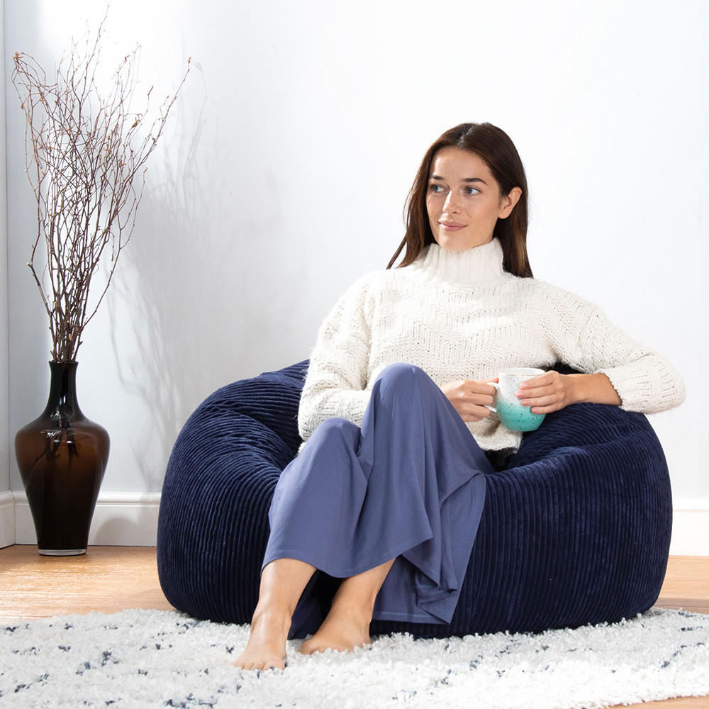 SITZSACK Klassisch Sessel aus Cord 2-tlg. - Dunkelblau, Textil (85/50/85cm) - icon