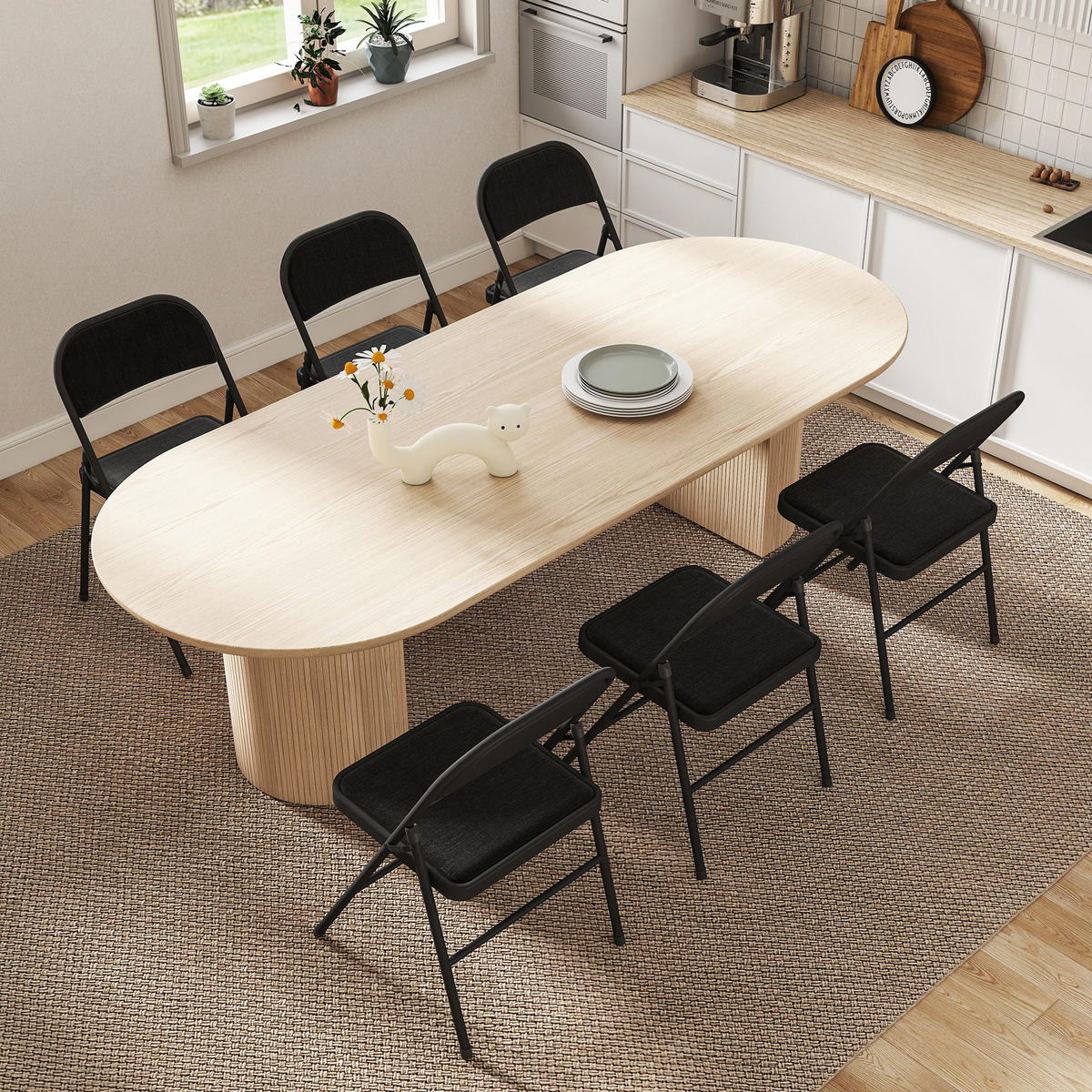 2ER-SET Klappstühle Tragbare Bürostuhl mit Kissen Stahlbeine Leinenoptik Schwarz - Schwarz, Textil/Metall (45/78/46cm) - HOMCOM