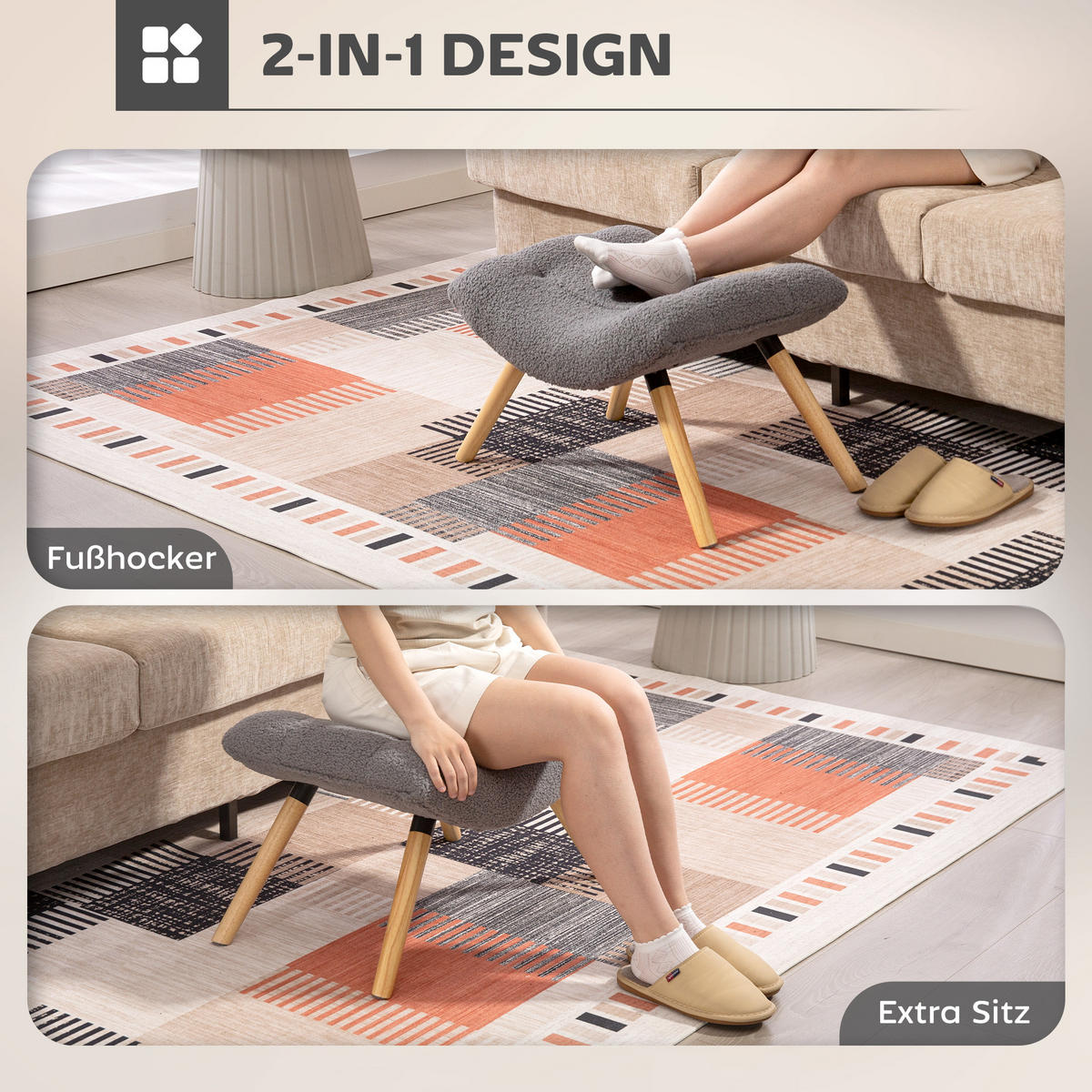 SITZHOCKER mit Berberfleece-Stoff, 67 x 45 x 38 cm, Dunkelgrau - Dunkelgrau, Kunststoff (45/38/67cm) - HOMCOM