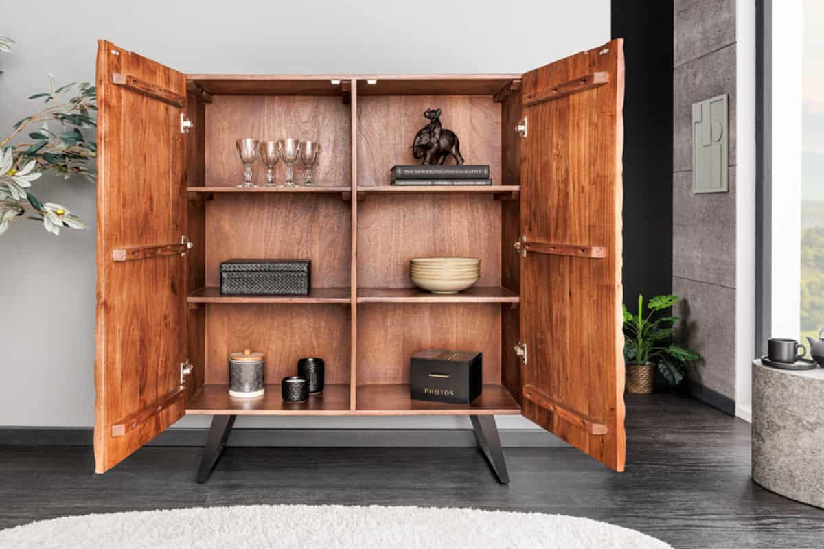 HIGHBOARD FLUI Akazie Braun 120cm - Schwarz/Braun, Holz/Metall (100/120/38cm) - riess-ambiente