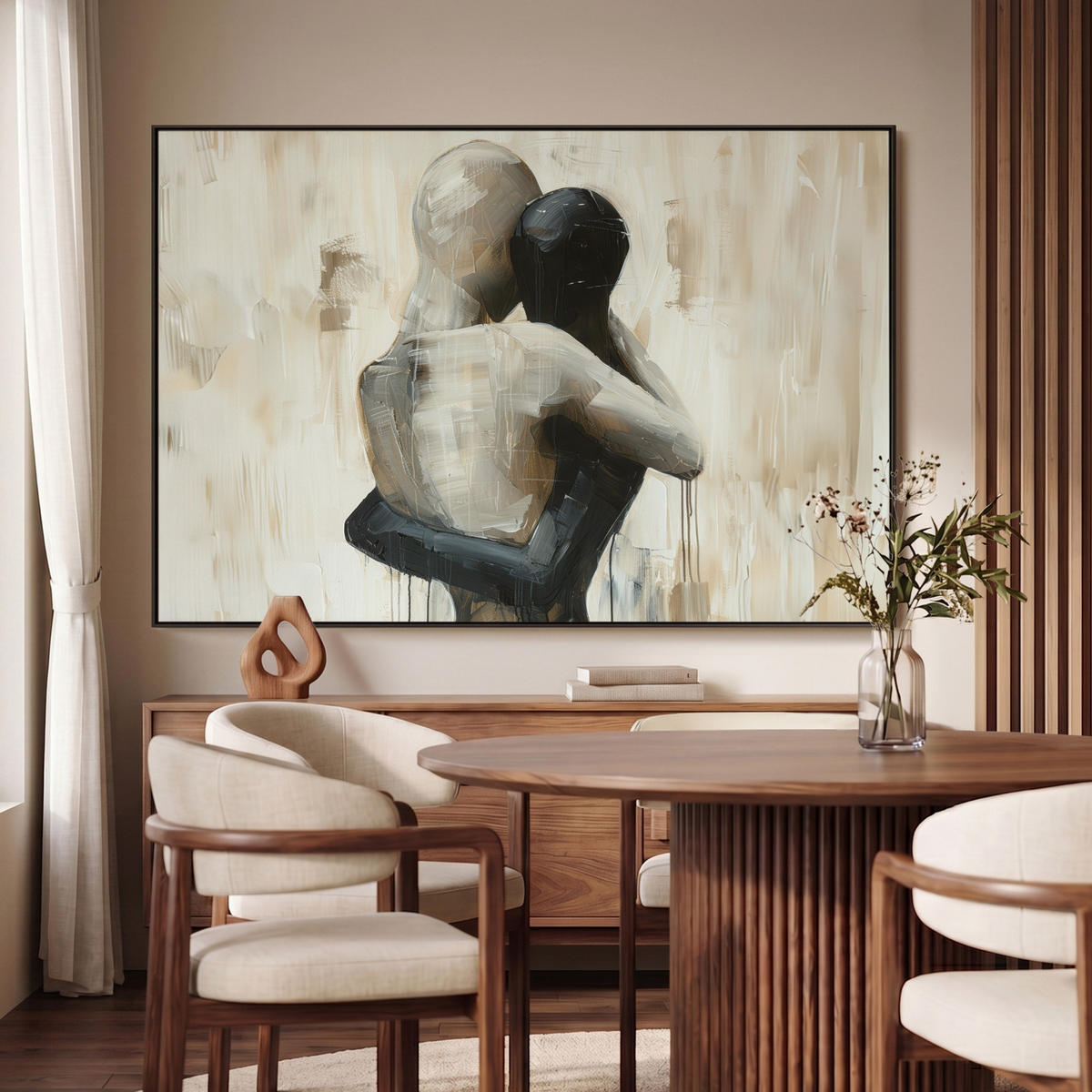 LEINWAND Bilder mit Rahmen - Abstrakt - Liebe - Schwarz und weiß - Modern - 140x90 - Schwarz, Textil (140/90cm) - MuchoWow