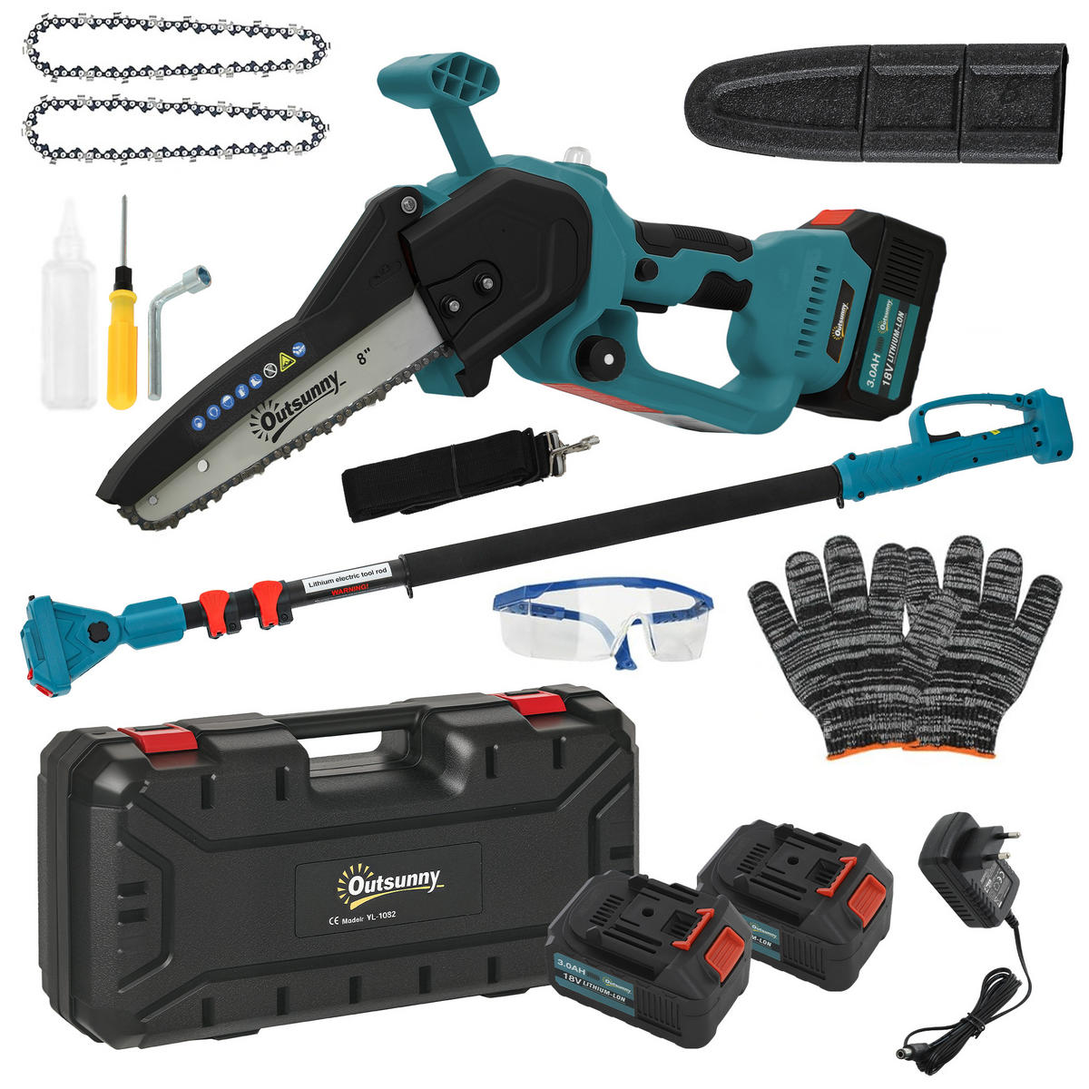 KETTENSÄGE 2-in-1 DE-13810 mit Teleskopstange und 8″ Schwert Blau - Blau, Metall (29/10.5/42cm) - ComfortXL