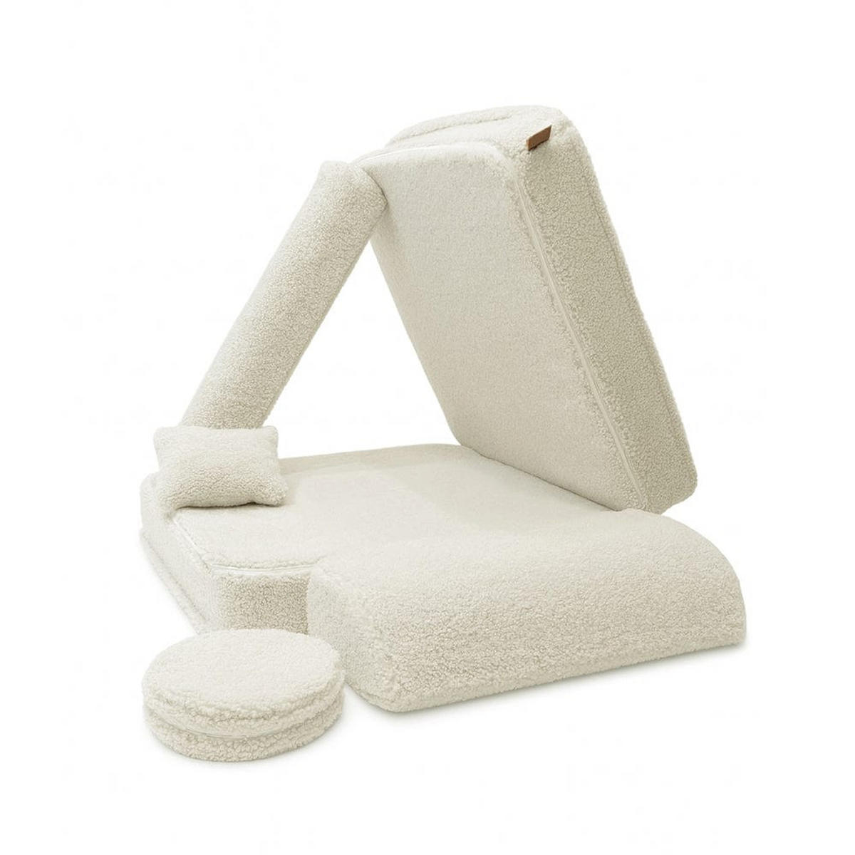 KINDERSESSEL modular 3-in-1 ausklappbar aus Teddystoff in Beige-Creme - Creme, Textil (1000/50/50cm) - MeowBaby