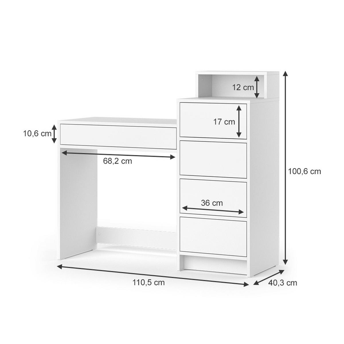 SCHMINKTISCH Naara Weiß 110.5 cm mit 5 Schubladen - Weiß, Holzwerkstoff (40.3/110.5/100.6cm) - Vicco
