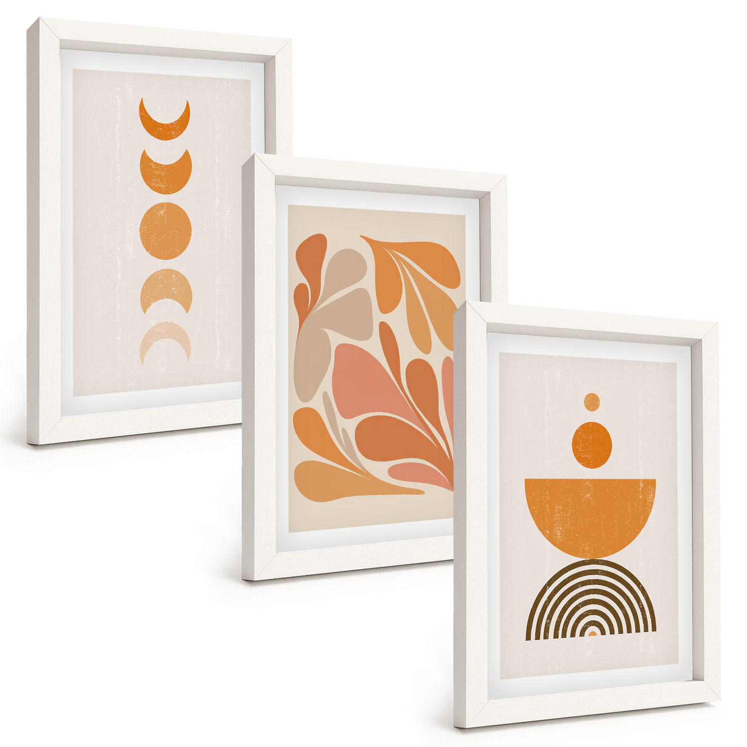 BILDER SET 3er Set - 20x30 cm Weißer Rahmen - Abstrakte orange Formen - Weiß, Kunststoff (20/30cm) - TULUP