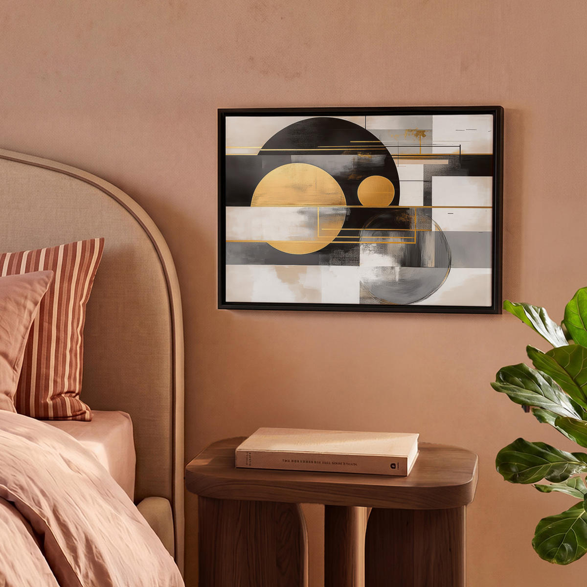 LEINWAND Bilder mit Rahmen - Abstrakt - Gold - Silber - Formen - Ästhetisch - Modern - 40x30 - Goldfarben, Textil (40/30cm) - MuchoWow