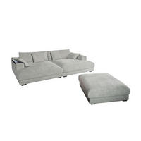 BIG SOFA-SET MIT TABLETT SCHWARZ MADELINE Hellgrau Cord - Hellgrau/Schwarz, Kunststoff/Textil (290/85/170cm) - KAWOLA