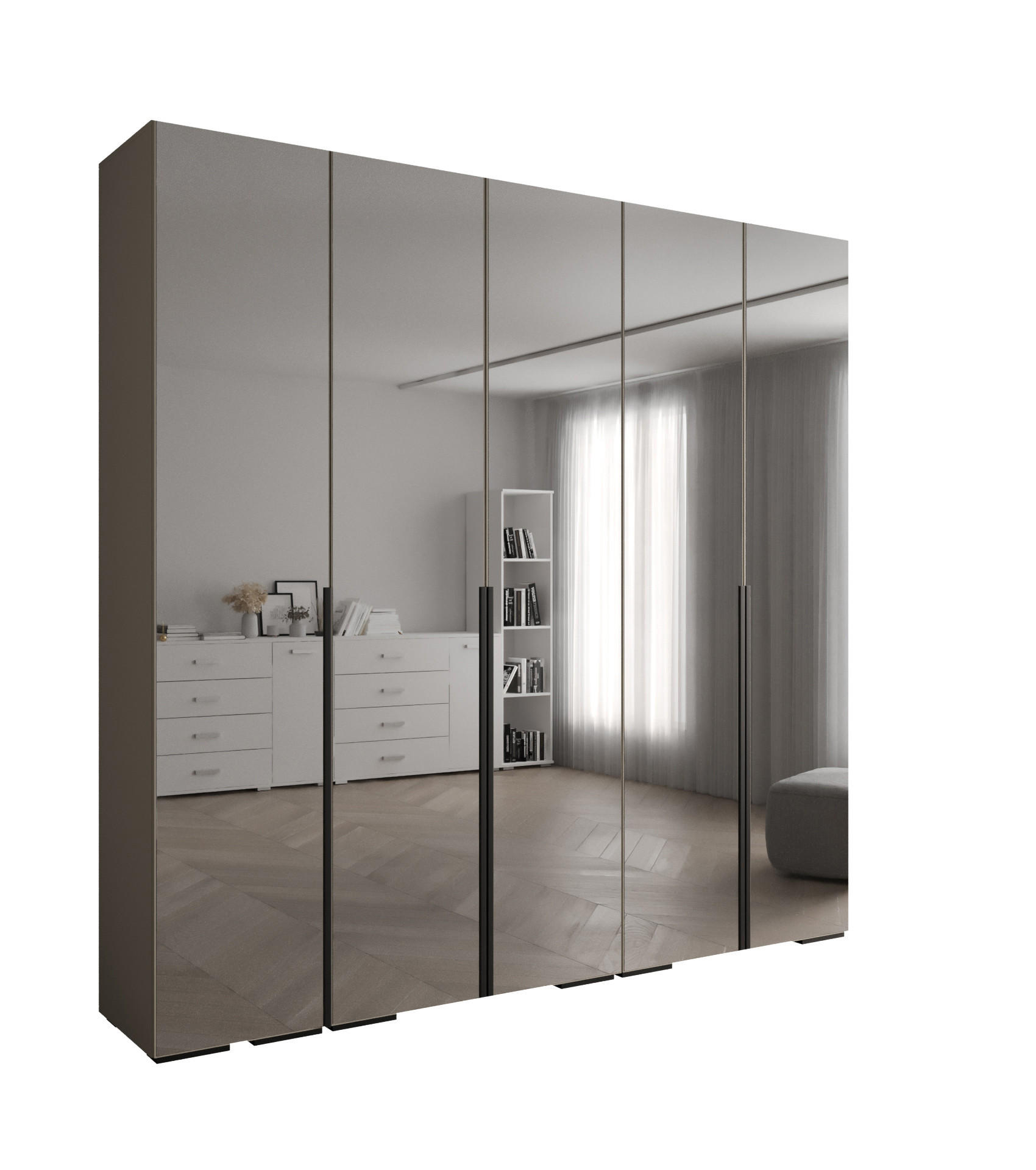 DREHTÜRENSCHRANK 236.7/250/47 5-türig - Kaschmir/Schwarz, Holz/Metall (250/236.7/47cm) - Abiks Möbel
