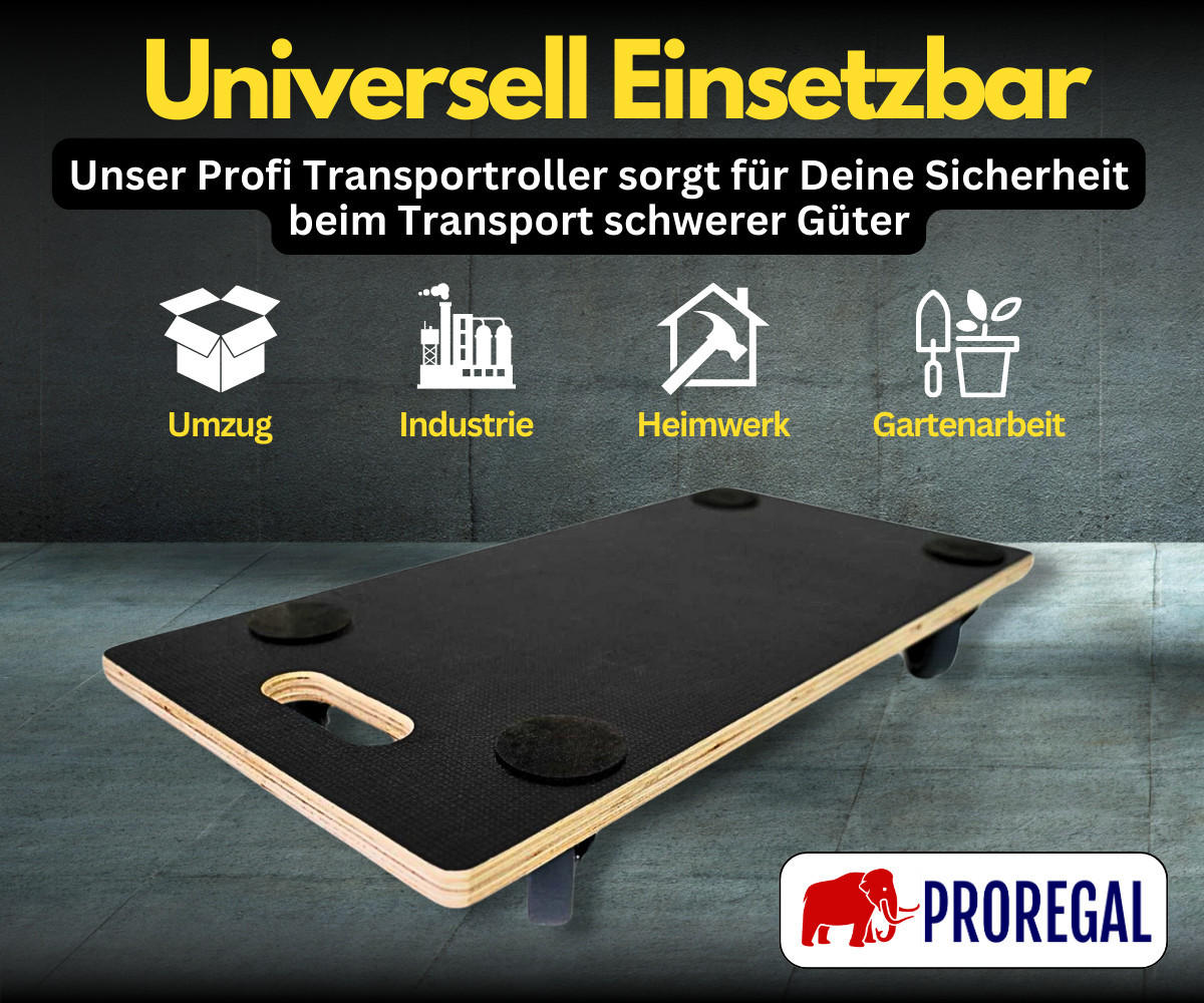 TRANSPORTROLLER 2er-Set mit 4 Rollen 11,5x30x60cm Traglast 200kg Siebdruck Holzplatte Schwarz - Schwarz, Holzwerkstoff (60/30/11.5cm) - PROREGAL