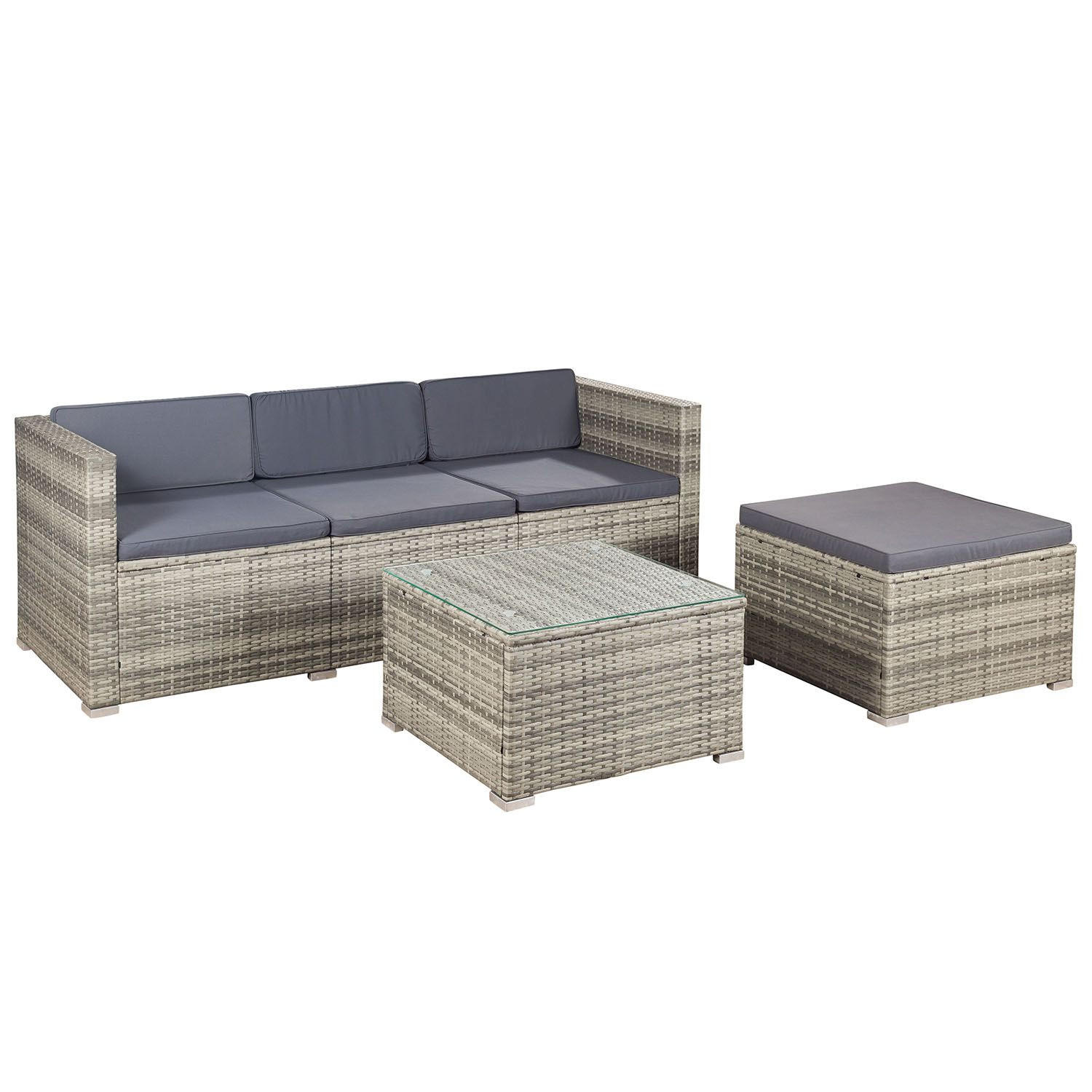 LOUNGEGARNITUR Punta Cana 3-tlg. - Beige/Grau, Kunststoff - Juskys
