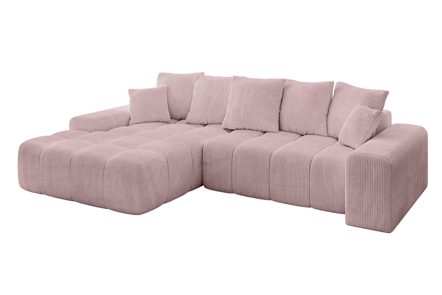 ALTDECOR ROHOVÁ SEDACÍ SOUPRAVA s otomanem vlevo ENSI-L – 267x164x69 cm, růžová