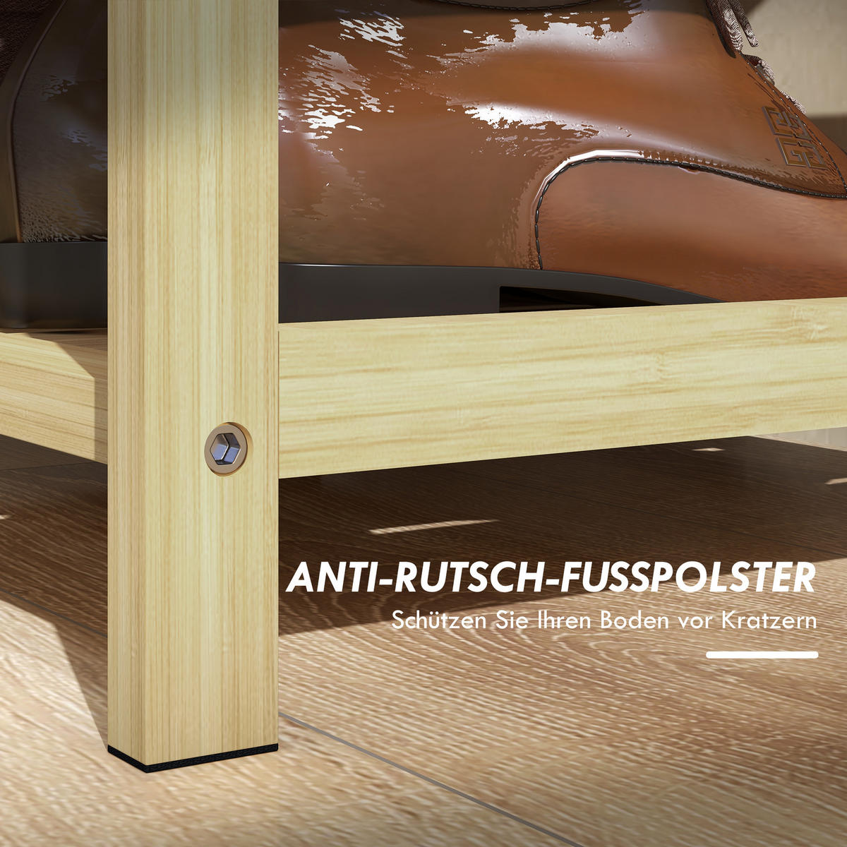 SCHUHBANK mit 2 Etagen, Schublade, für 4 Paar Schuhe, für Flur, Bambus, Natur - Naturfarben, Kunststoff (35/46/55cm) - HOMCOM