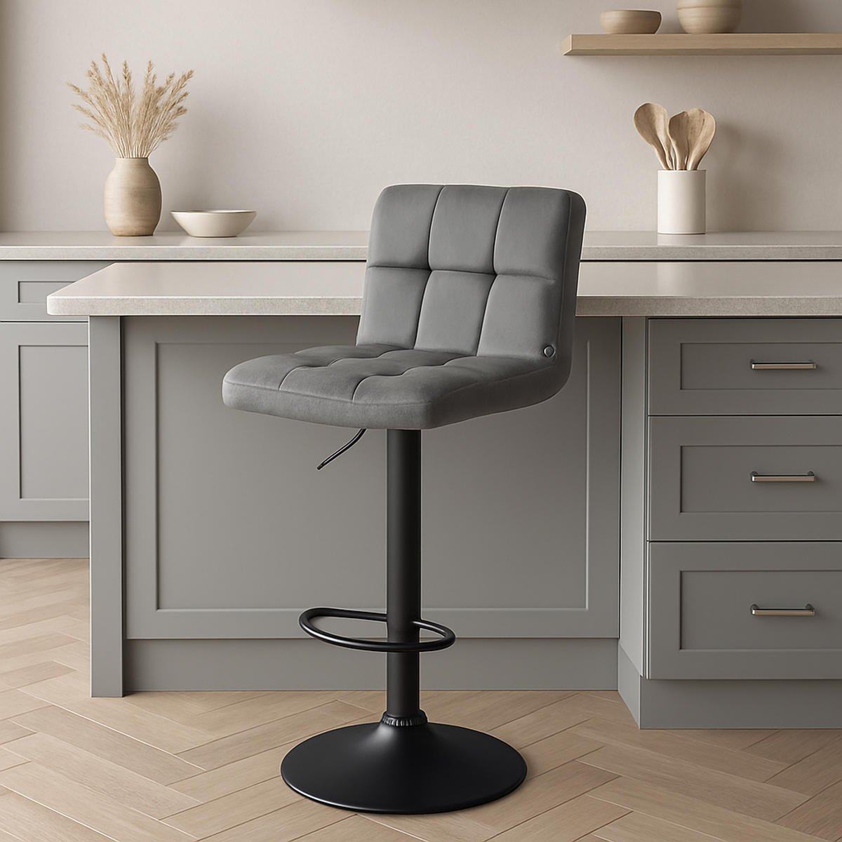 BARHOCKER 2er Set Peran Samt schwarz dunkelgrau - Dunkelgrau/Schwarz, Textil/Metall (46/114/47cm) - TPFLiving