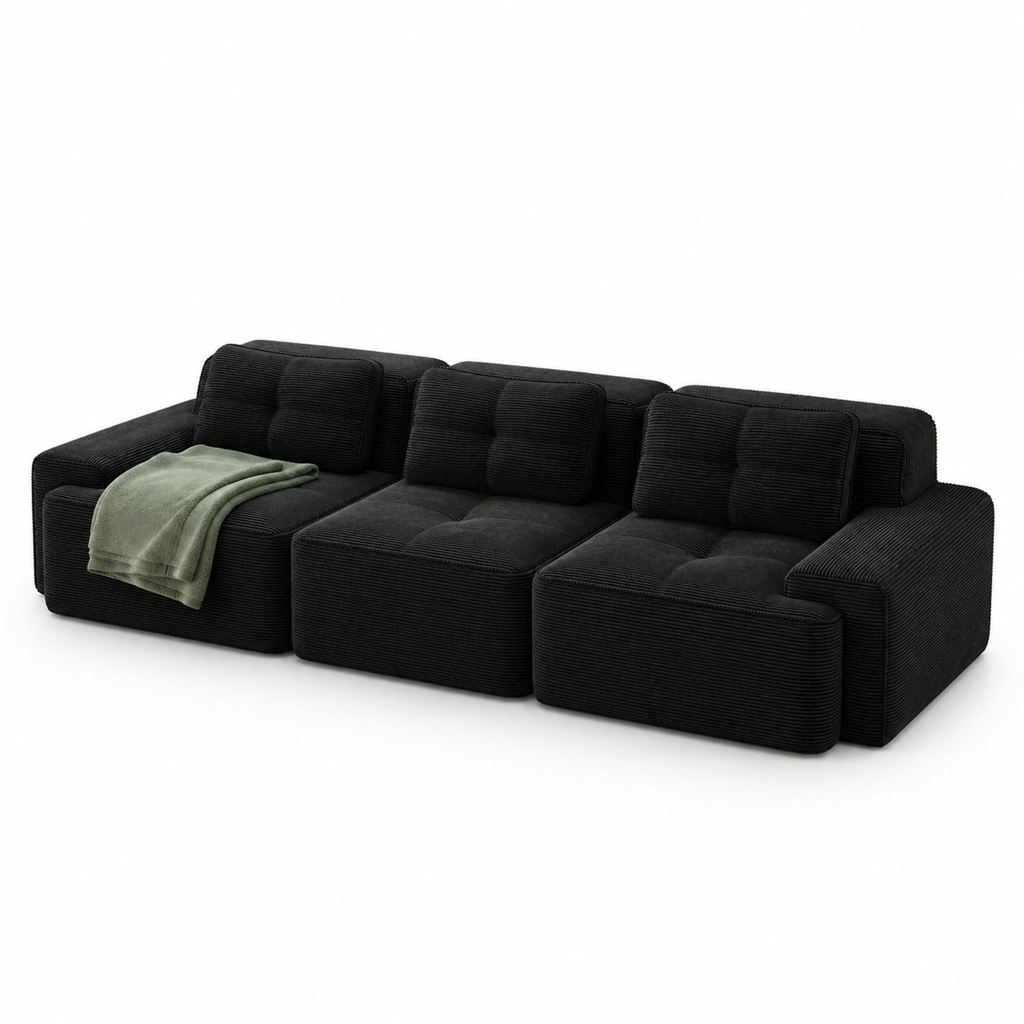 MODULARES Ecksofa mit Cordbezug in Schwarz 293x104x69 cm, tiefe Sitzfläche, ohne Montage - Schwarz, Textil (104/293cm) - IVMEU