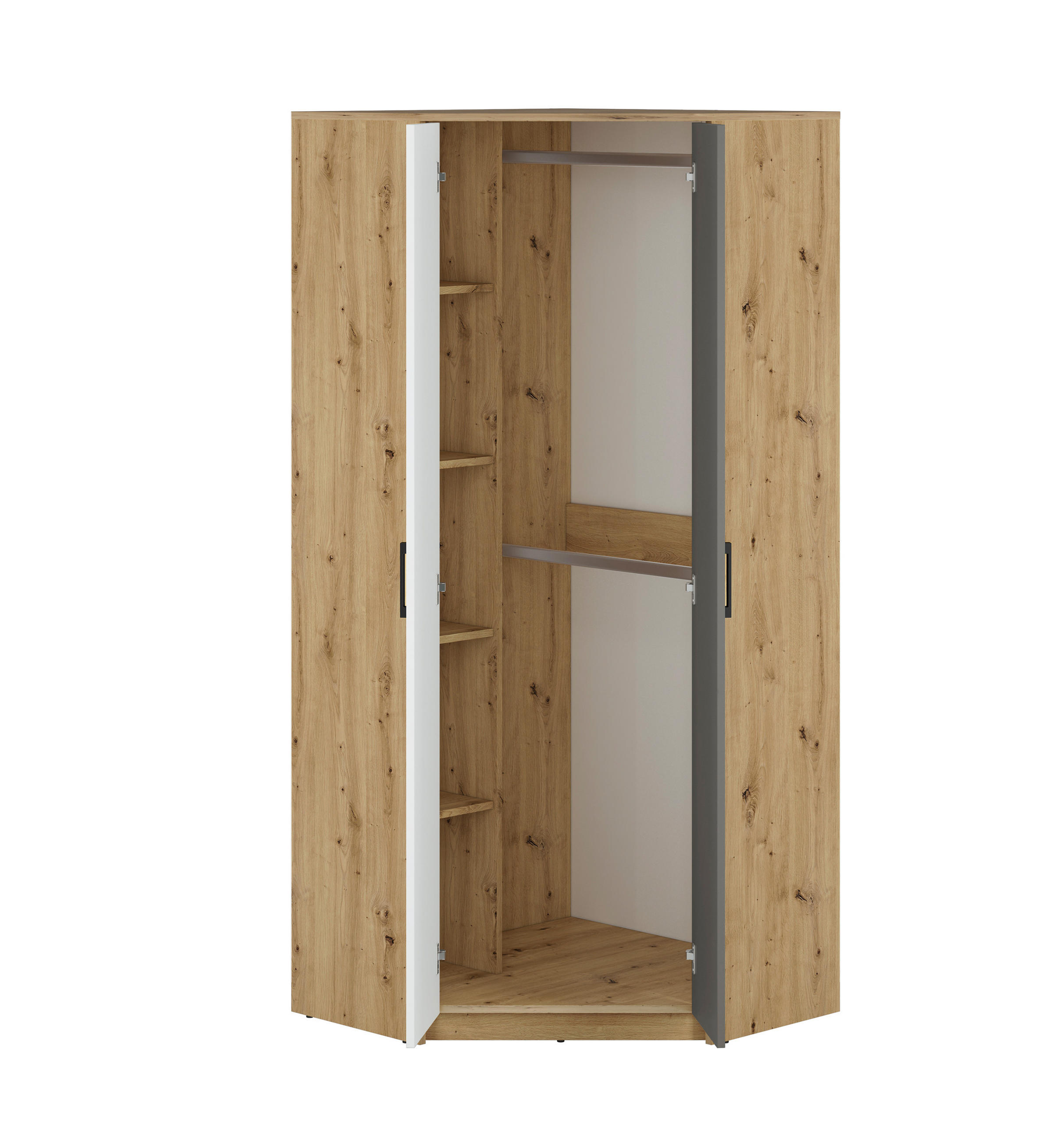 ECKSCHRANK Fini Artisan Eiche / weiß / anthrazit 82 / 82 / 191cm - Weiß/Braun, Holz/Holzwerkstoff (82/191/82cm) - Feldmann-Wohnen