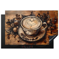 HERABDECKPLATTE - Kaffee - Vintage - Braun - Tasse - Holz - 85x55 - Cappuccino, Kunststoff (85/55/0.2cm) - MuchoWow