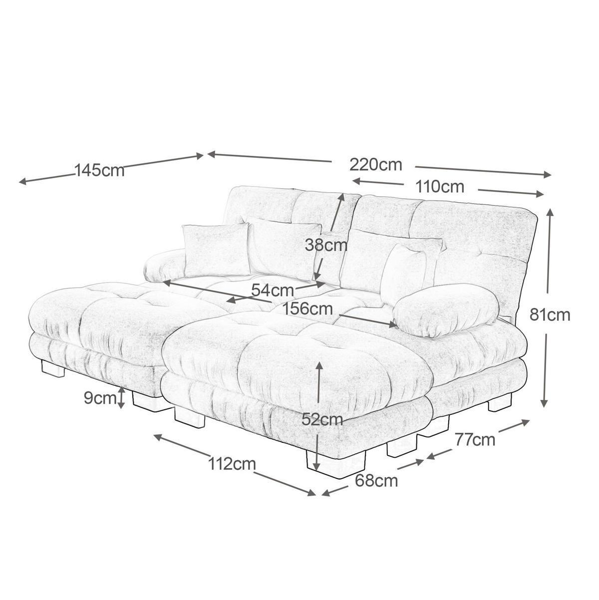 ECKSOFA modular mit 2 Ottomane, 2 Lendenkissen und 2 Dekokissen, Chenille, Hellkaffee - Cappuccino, Textil (220/145cm) - Redom