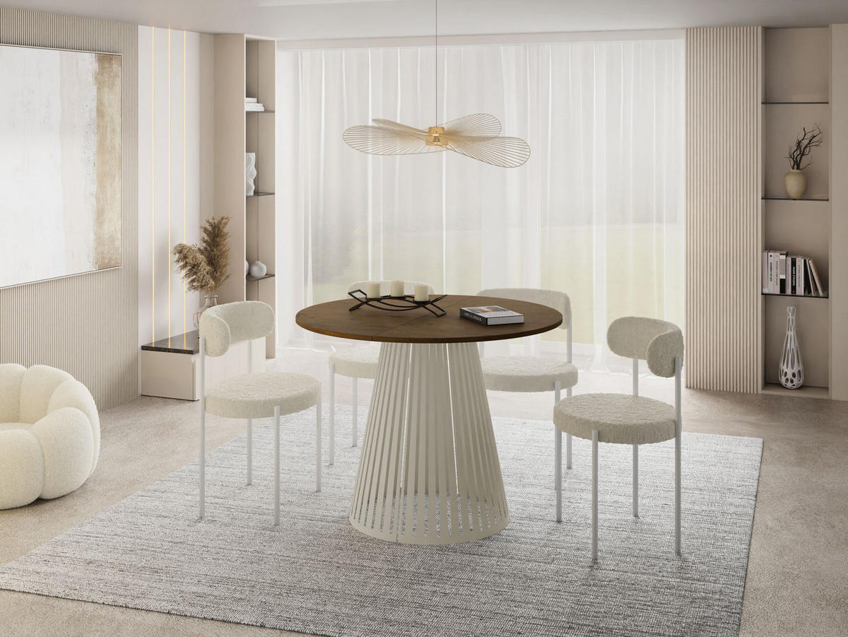 ESSTISCH Naro rund ausziehbar mit Lamellen-Metallgestell in Beige Kaschmir, Braun 100-180/100/76 cm - Kaschmir/Alteiche, Holzwerkstoff/Metall (100/100/76cm) - WFL GROUP