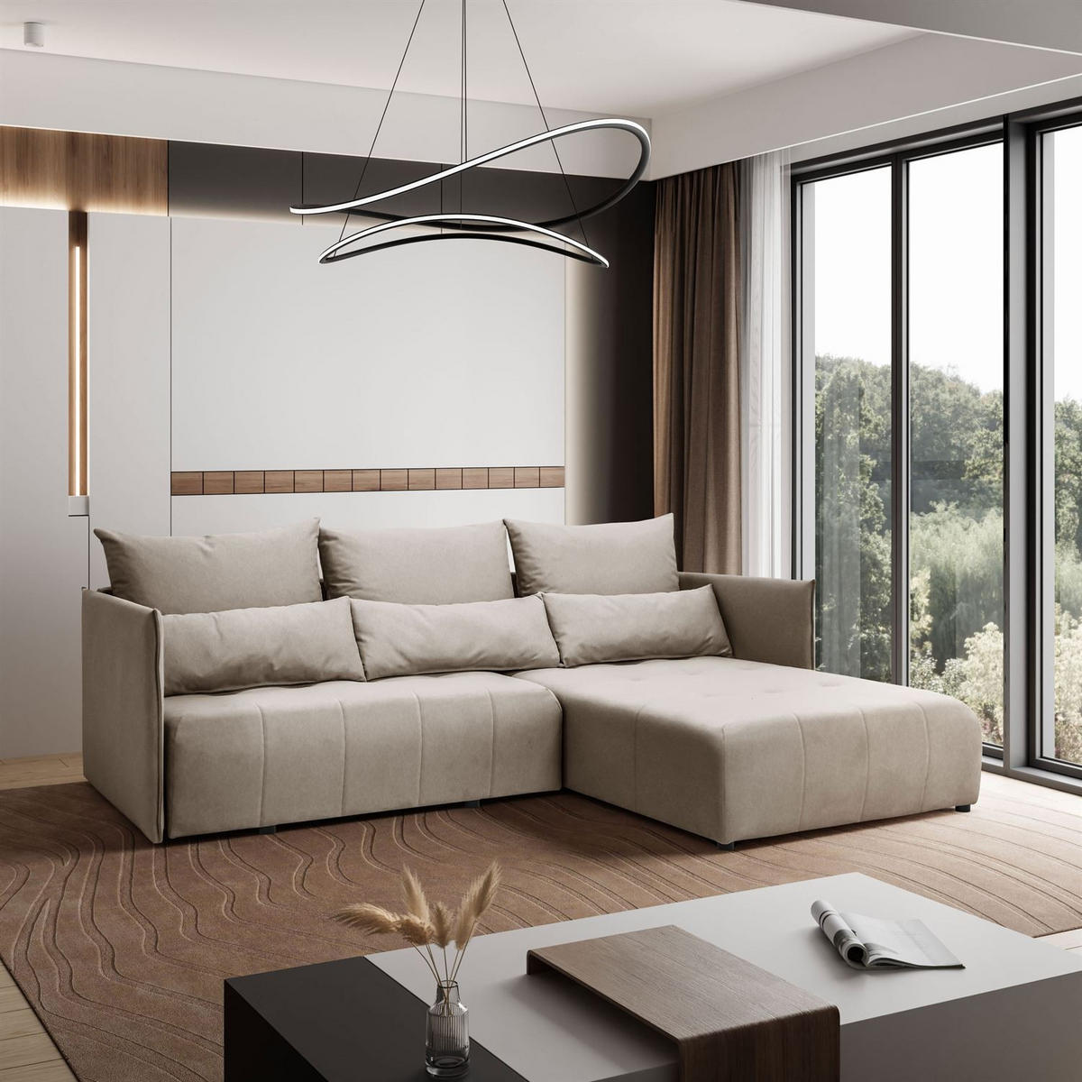 ECKSOFA APOLLO L mit Schlaffunktion und Bettkasten – rechte Seite - Beige, Textil (246/188cm) - Lookway