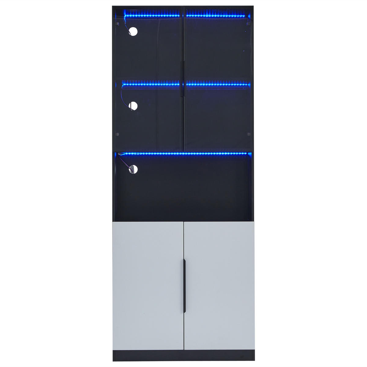 VITRINE, LED, Glastüren, Einstellbar, Weiß/Schwarz, 80x30x200cm - Weiß, Holzwerkstoff (30/200/80cm) - FLIEKS