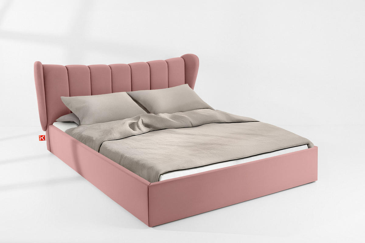 POLSTERBETT GIZO, Muschel-Design - Pink/Schwarz, Holz/Holzwerkstoff (202/204cm) - KONSIMO®
