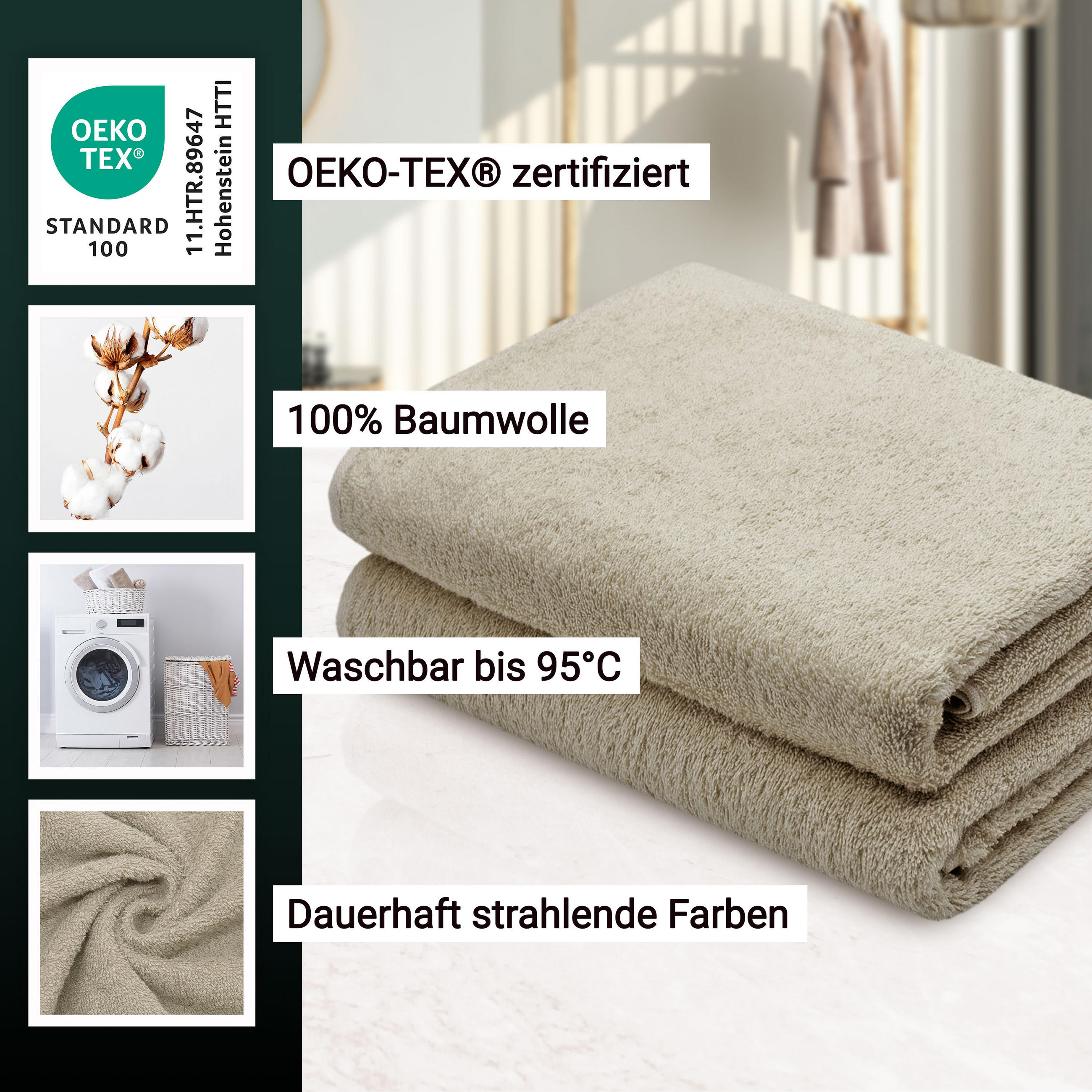 DUSCHTÜCHER, 2er-Set, 70x140 cm, 100% Baumwolle, Braun - Cappuccino, Textil (70/140cm) - Zollner