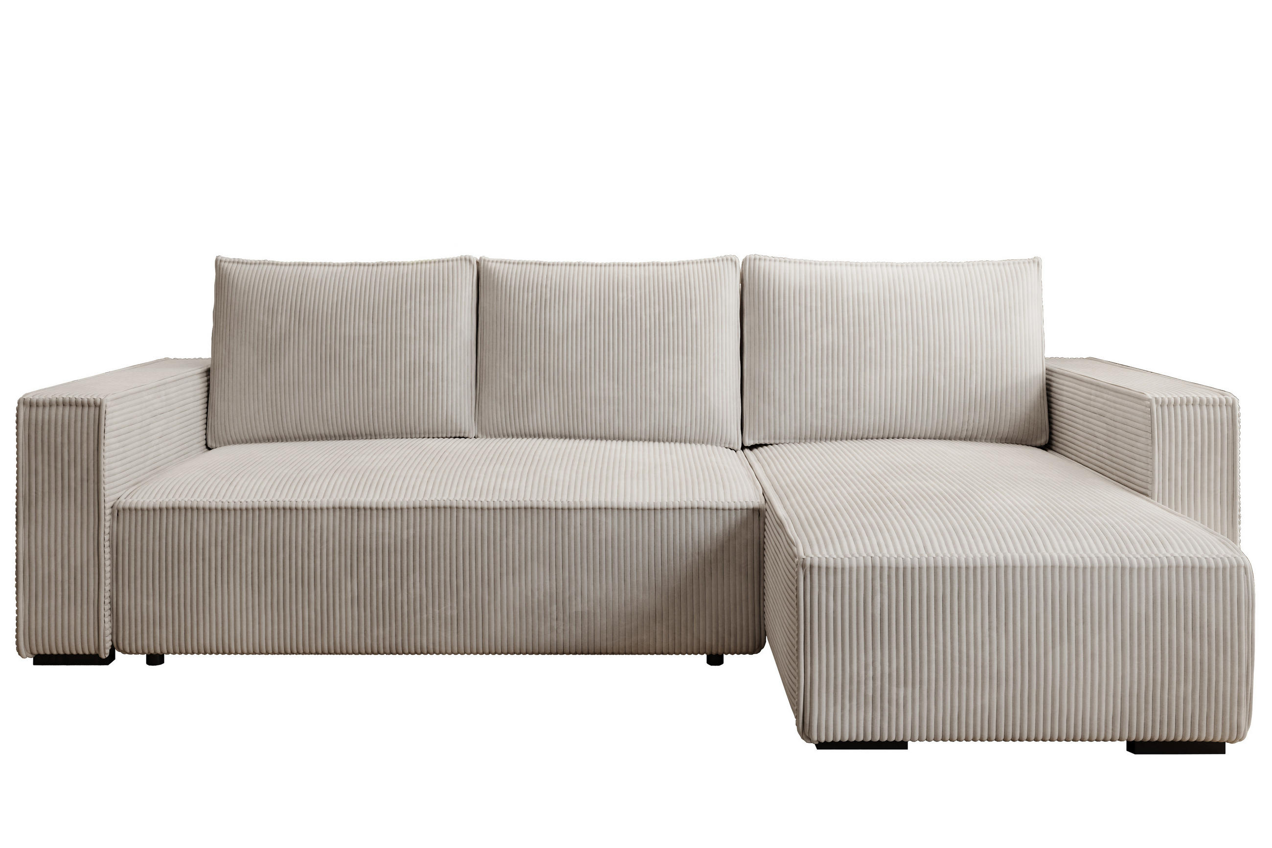 ECKSOFA CUDDY L, Eckcouch in L-Form mit Schlaffunktion und Bettkasten, Farbe: Hellgrau, Cordstoff, Ottomane Rechts - Hellgrau, Textil (240/140cm) - Storez24