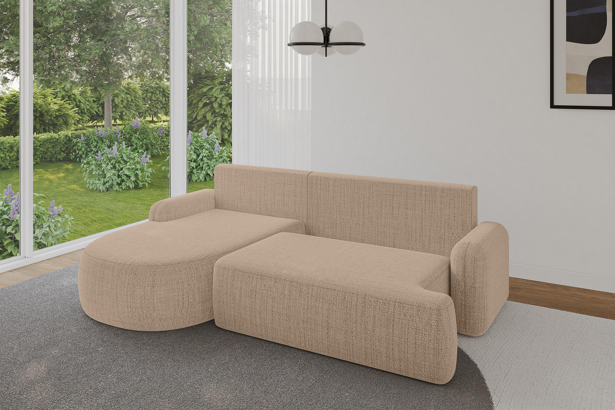 ECKSOFA mit Schlaffunktion und Bettkasten LIRA-L - 264x172x89 Dunkelbeige - Sahara, Holzwerkstoff/Textil (264/172cm) - ALTDECOR