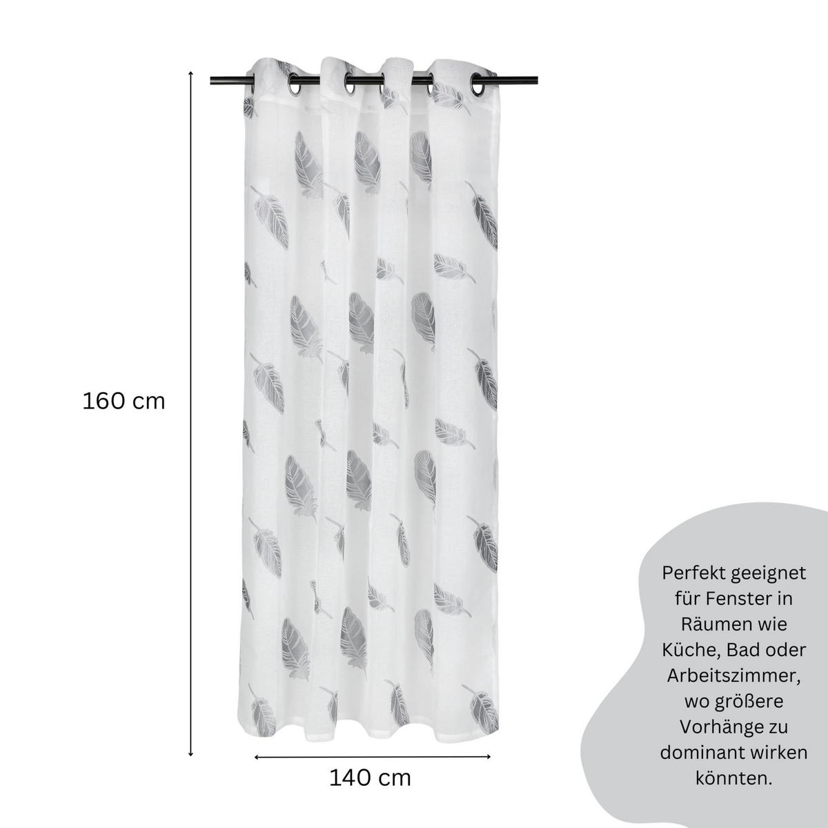 ÖSENVORHANG FEDERN - Silberfarben, Textil (140/0.5/160cm) - WohnDirect