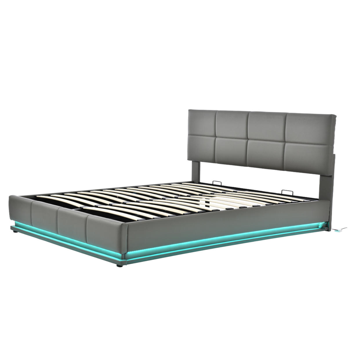 POLSTERBETT 160/200 cm grau mit LED-Beleuchtung und Bettkasten - Grau, Textil (160/200cm) - OKWISH