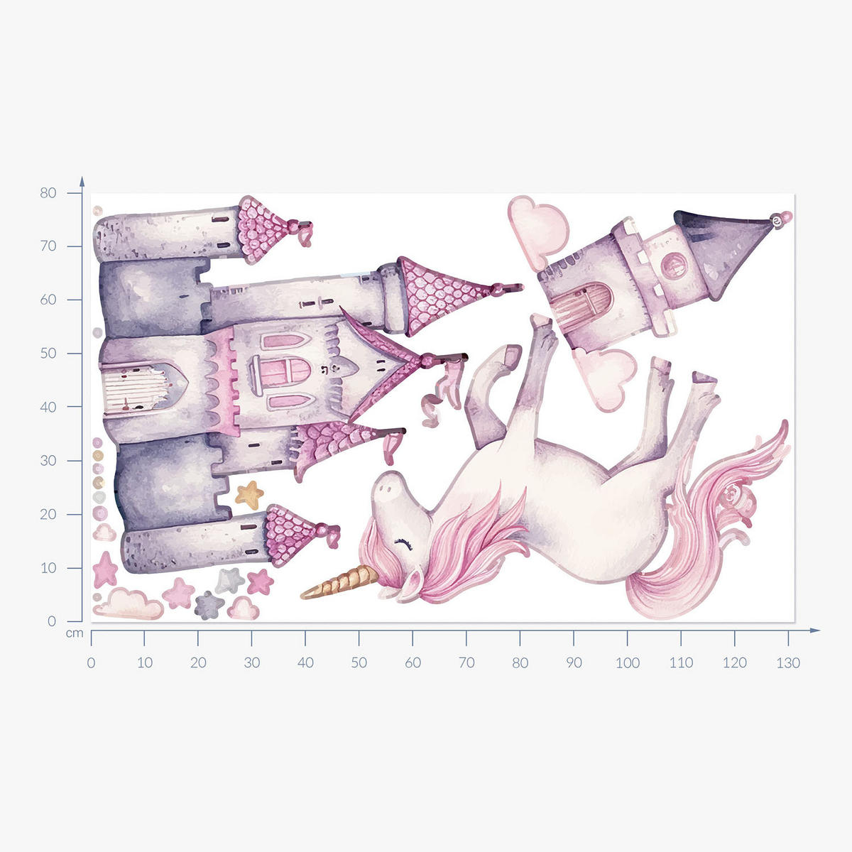 WANDAUFKLEBER 80x131cm - Einhornschloss und Ballons - Multicolor, Kunststoff (80/131/0.1cm) - Wallfluent