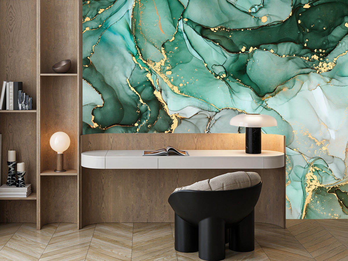 FOTOTAPETE Grüne Abstraktion Marmor Muster 400x280 - Beige/Grau, Papier (400/280cm) - Muralo