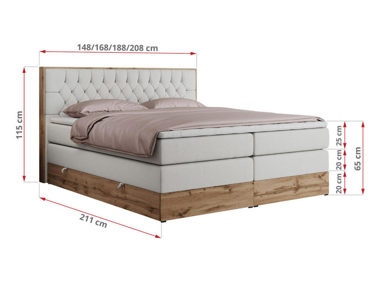 BOXSPRINGBETT AMORE KING 200/200 Weiß Kunstleder - H3 - Weiß, Holz/Textil (200/200cm) - MKS